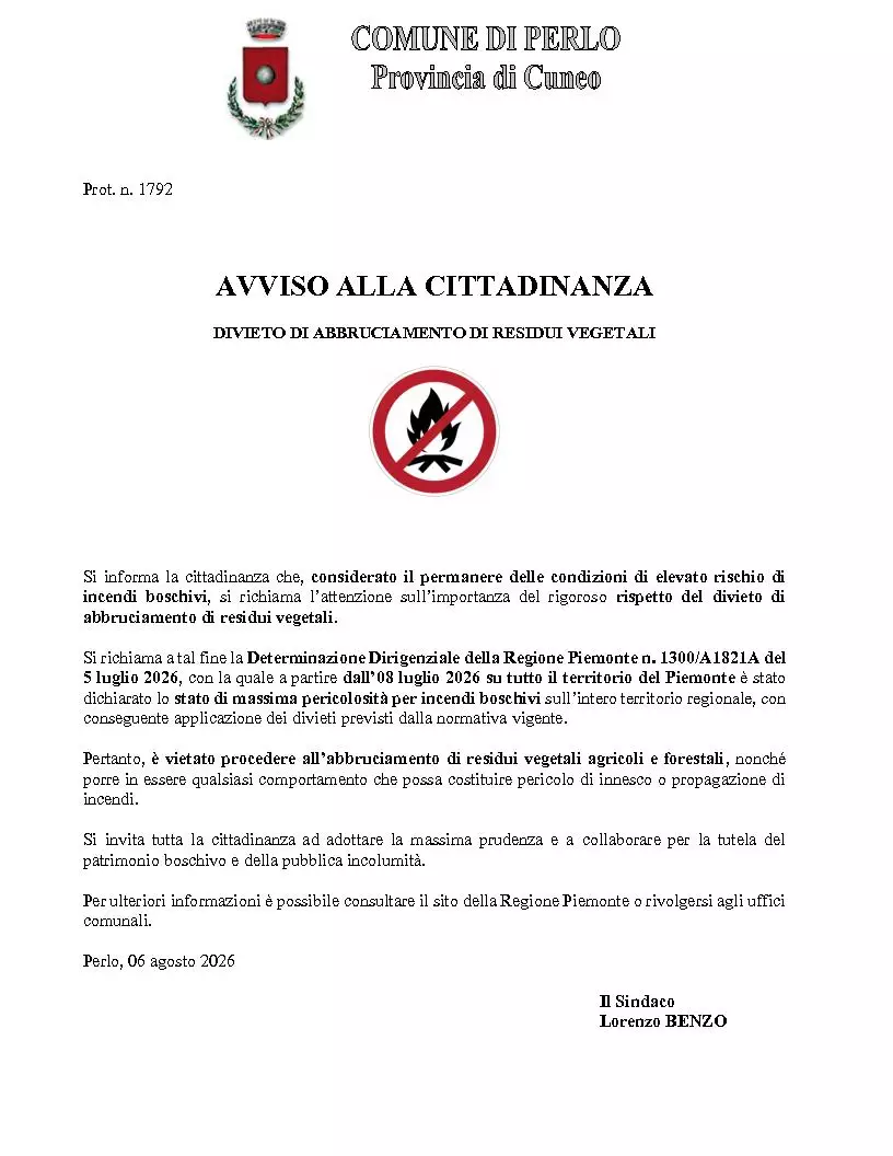 divieto di abbruciamento di residui vegetali